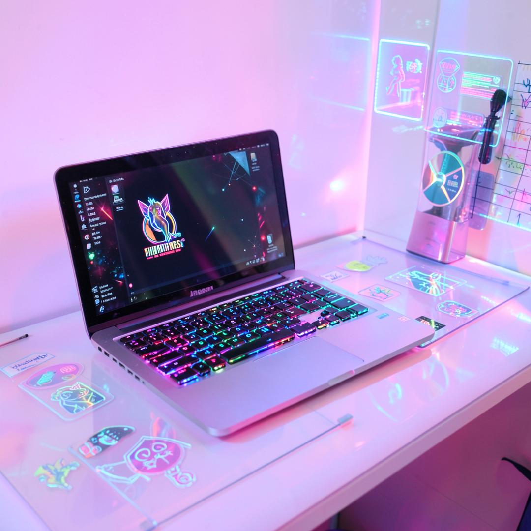 ChromaTech store display with a laptop and lit-up peripherals